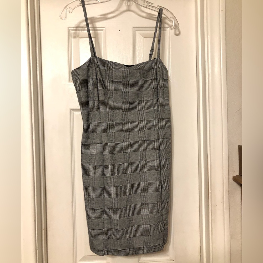 NEW: Grey Stretchy Plaid Mini Dress